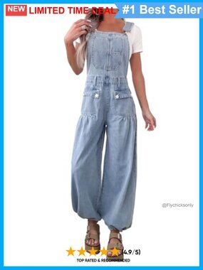 Denim Bib Overalls Wide Leg Baggy Jeans Adjustable Strap Jumpsuit